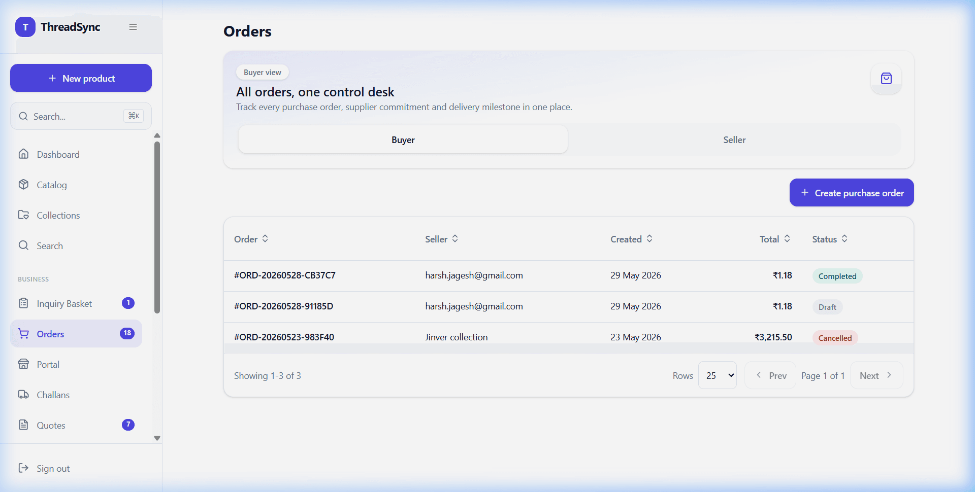 ThreadSync orders management interface